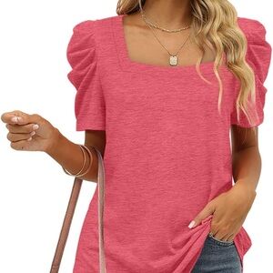 XIEERDUO Women Shirts Square Neck Puff Sleeve Top, XS